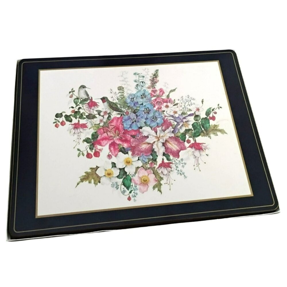 Pimpernel Cork Back Placemats Set of 4 Birds & Flowers Floral Cottagecore 16x12